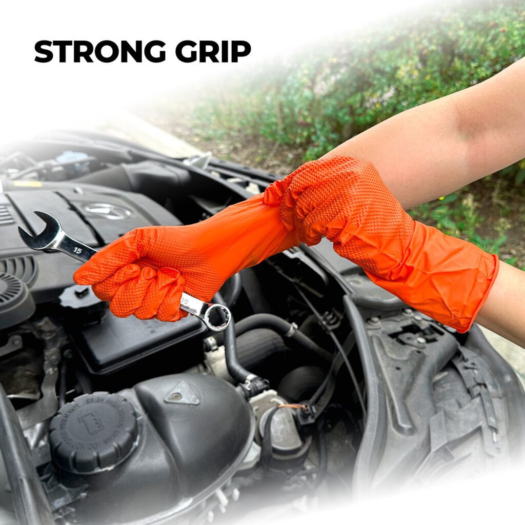 100PK ULTRA TOUGH DIAMOND GRIP NITRILE GLOVES (ORANGE) BOX OF 10