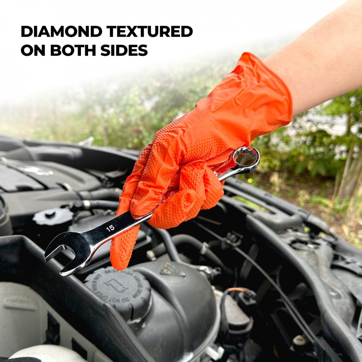 100PK ULTRA TOUGH DIAMOND GRIP NITRILE GLOVES (ORANGE) BOX OF 10