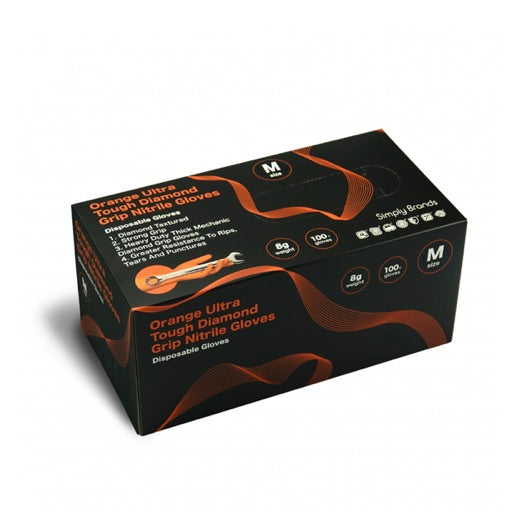 100PK ULTRA TOUGH DIAMOND GRIP NITRILE GLOVES (ORANGE)