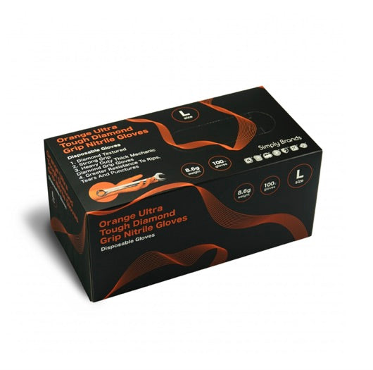 100PK ULTRA TOUGH DIAMOND GRIP NITRILE GLOVES (ORANGE)