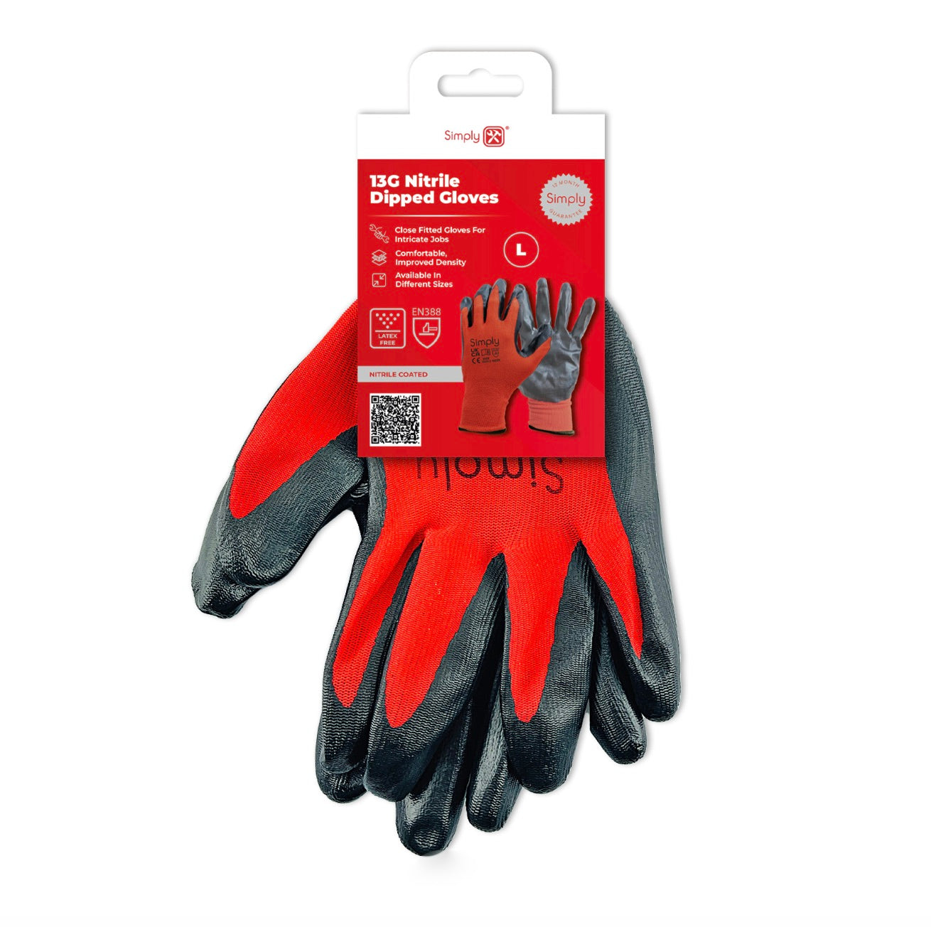 SIMPLY TOOLS 13G NITRILE COATED GLOVES (RED)