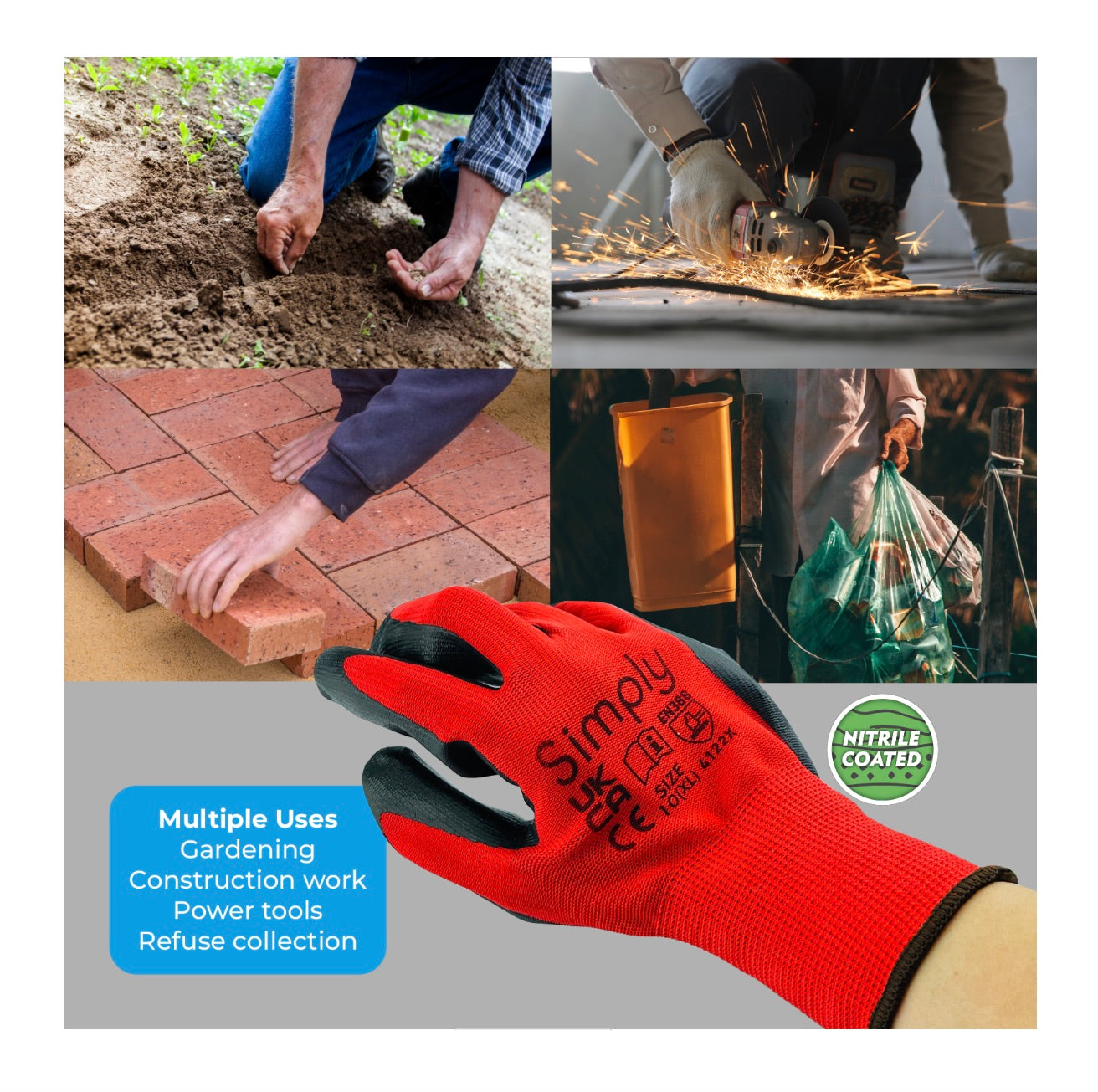 SIMPLY TOOLS 13G NITRILE COATED GLOVES (RED) 100 PACK