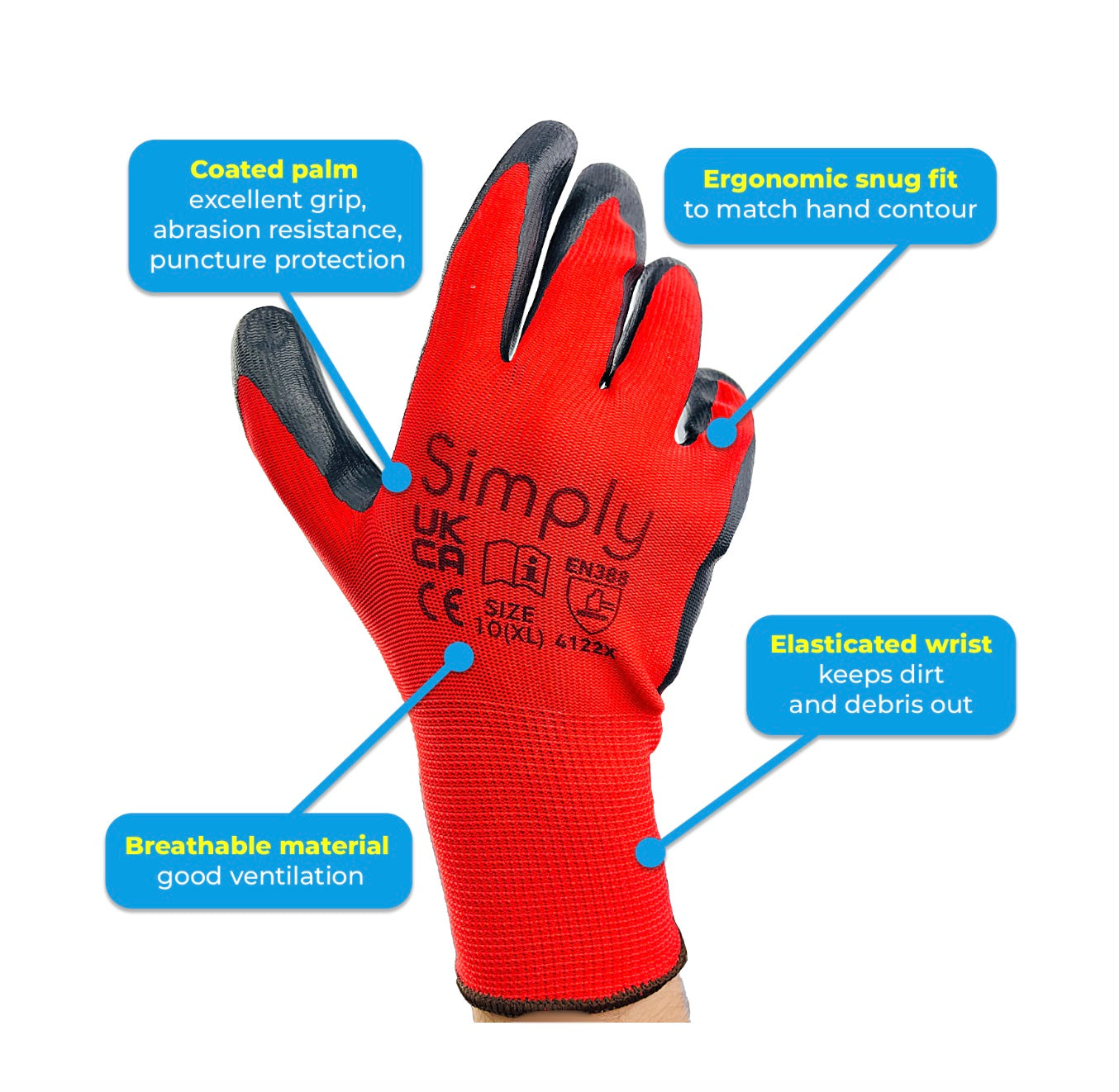 SIMPLY TOOLS 13G NITRILE COATED GLOVES (RED) 100 PACK