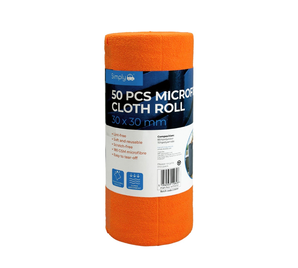 SIMPLY AUTO ROLL OF 50 MICROFIBRE CLOTHS 30x30