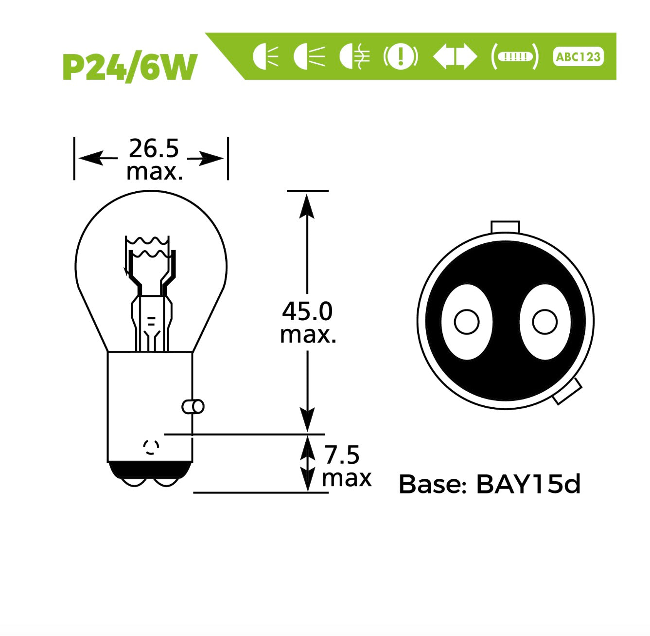 24V 24/6W BAY 15D (10 PACK)