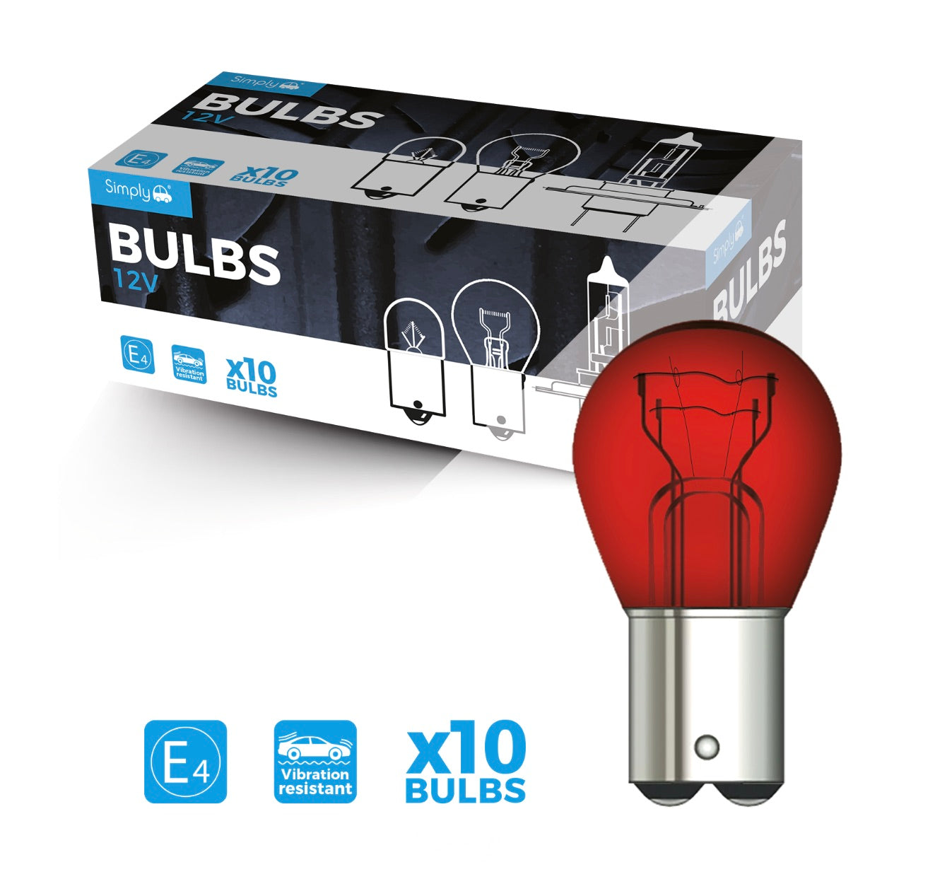 12V P21/5W BAY 15D S25 (10 PACK) RED