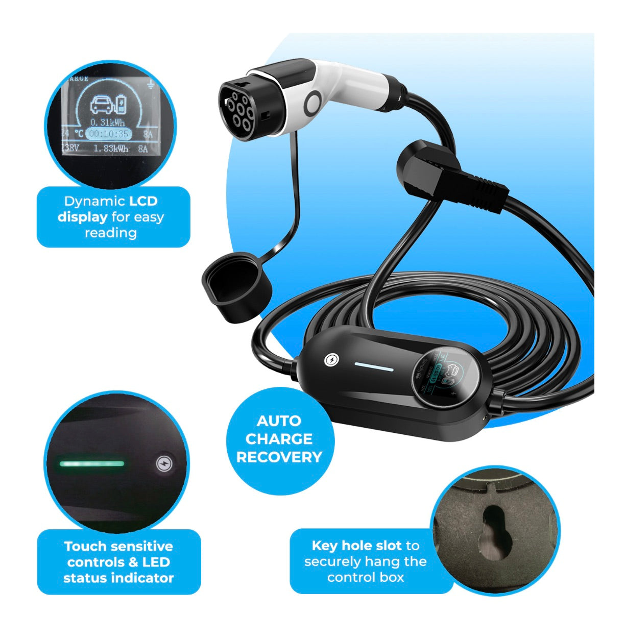 PREMIUM TYPE 2 TO UK 3PIN 5M EV CABLE 3.1kW